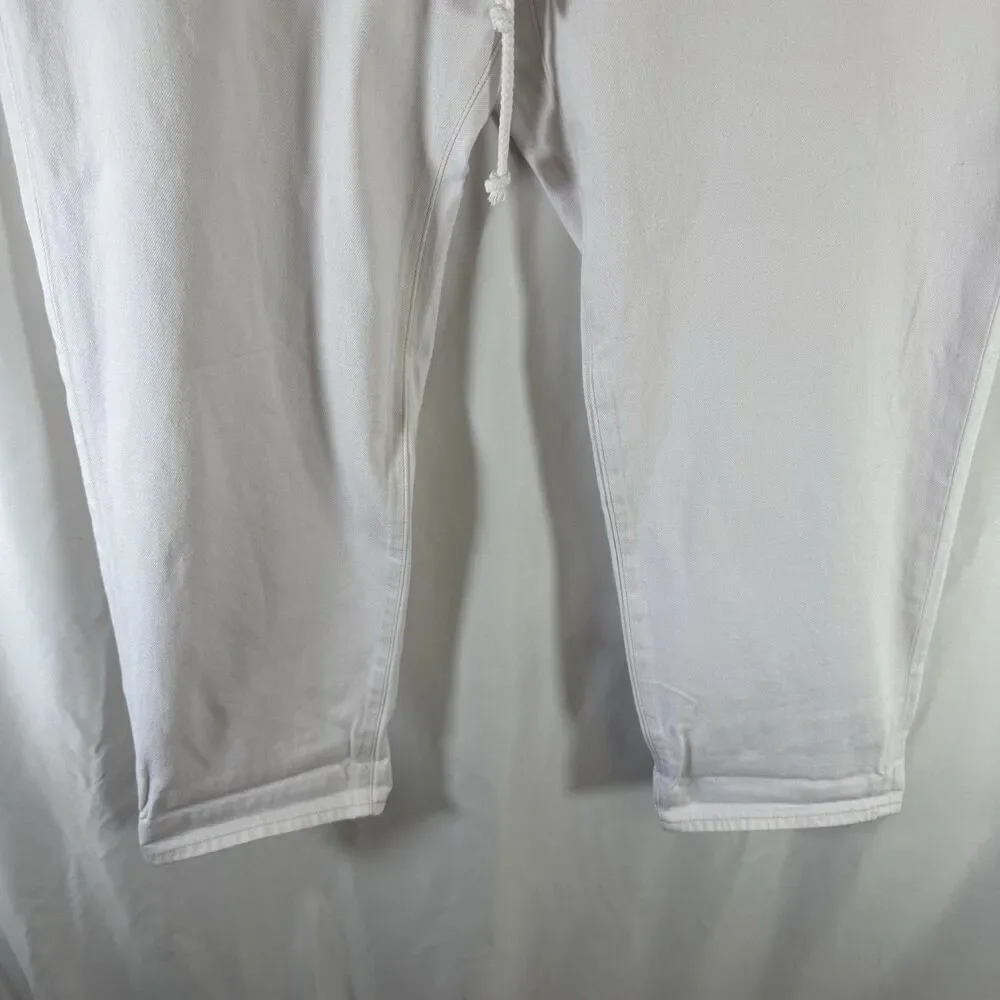 New J Crew Pants Women's 34 White Denim Elastic Waist Tapered Leg Drawstring